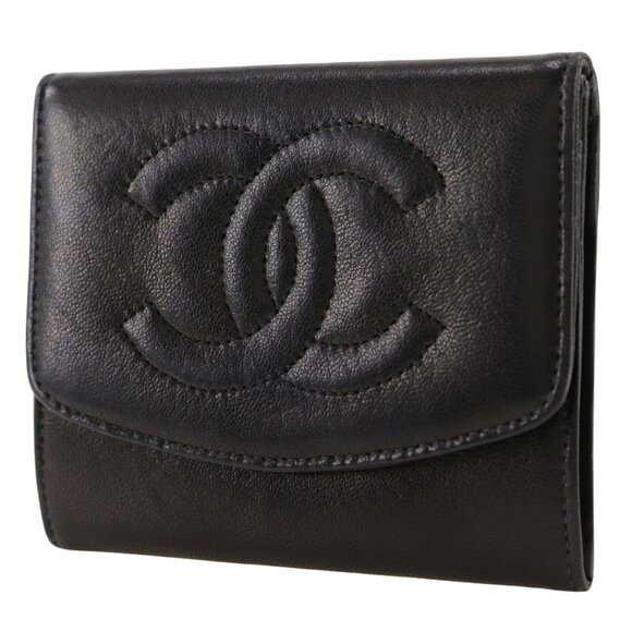 CHANEL Authentic Black Lambskin Leather Logo Wallet - Picture 2 of 11